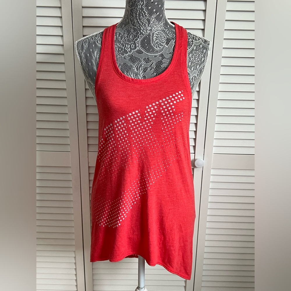 Nike Racerback Long Tank Top Women’sXS Red White Dot Swoosh Athletic GymWorkout